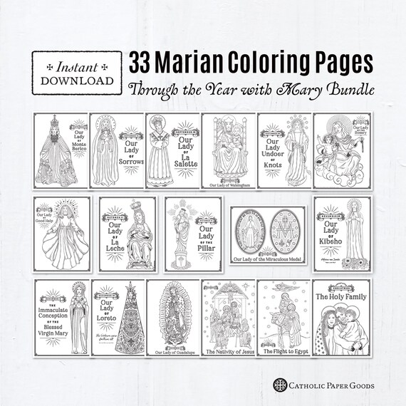 Marian catholic coloring pages bundle of printable coloring pages digital pdf through the year with mary bundle marian feast days