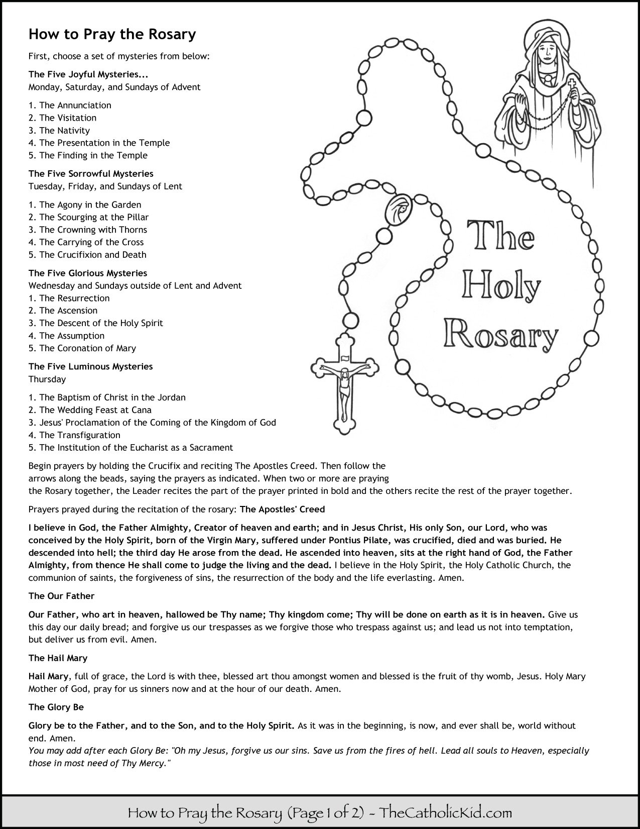 How to pray the rosary prayers kids coloring page