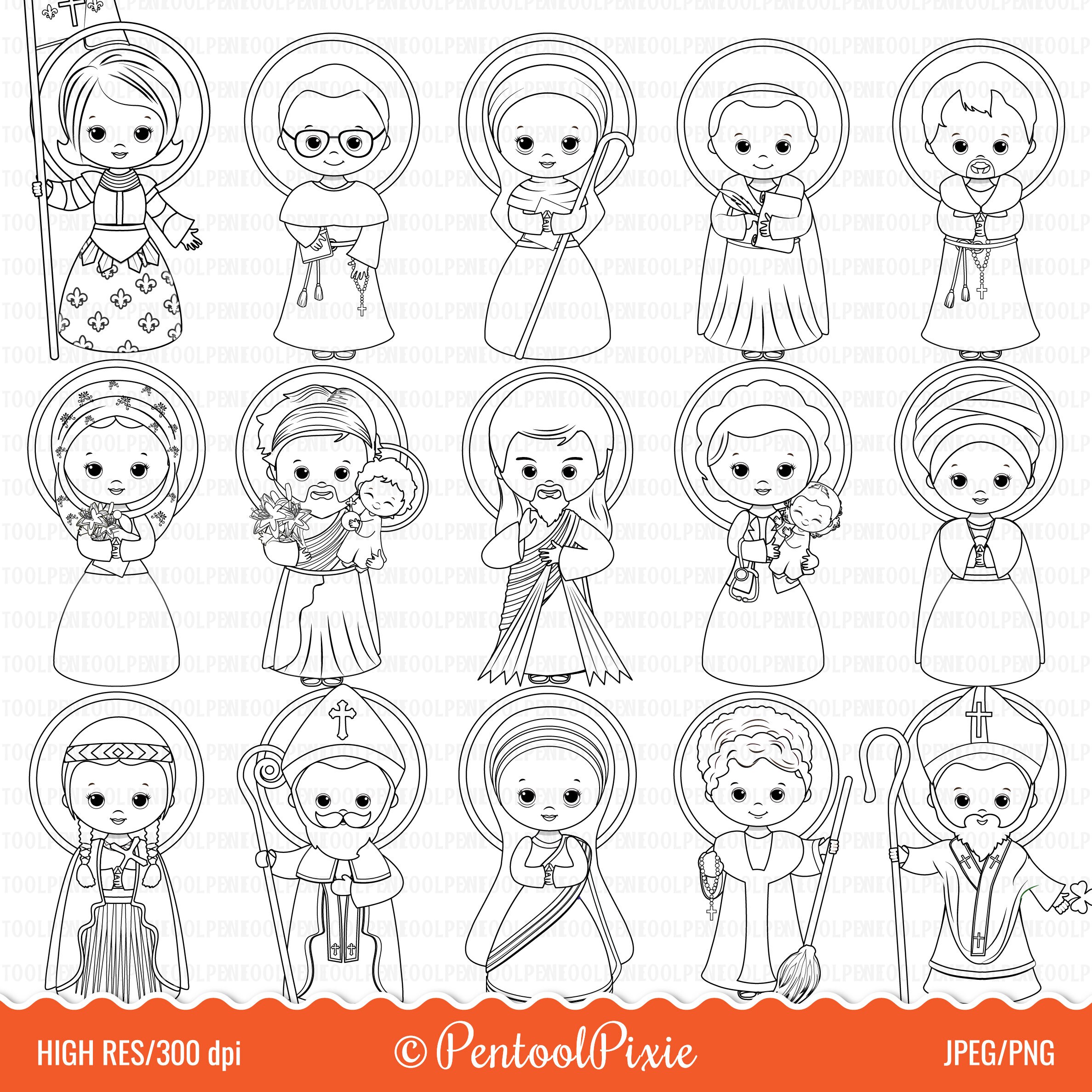 Saints clipart part cute saints jesus clipart lineart coloring clipart black and white religioussunday school clipart