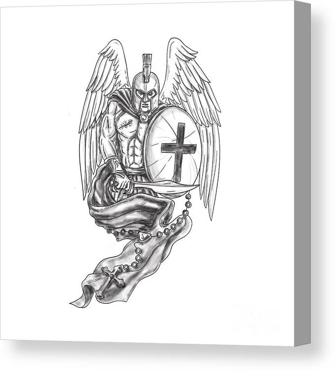 Spartan warrior angel shield rosary tattoo canvas print canvas art by aloysius patrimonio