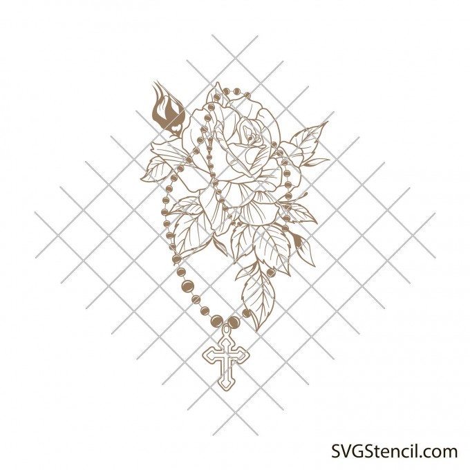 Rosary bead svg cross with rosary svg memorial rose svg