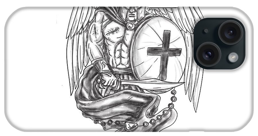 Spartan warrior angel shield rosary tattoo iphone case by aloysius patrimonio