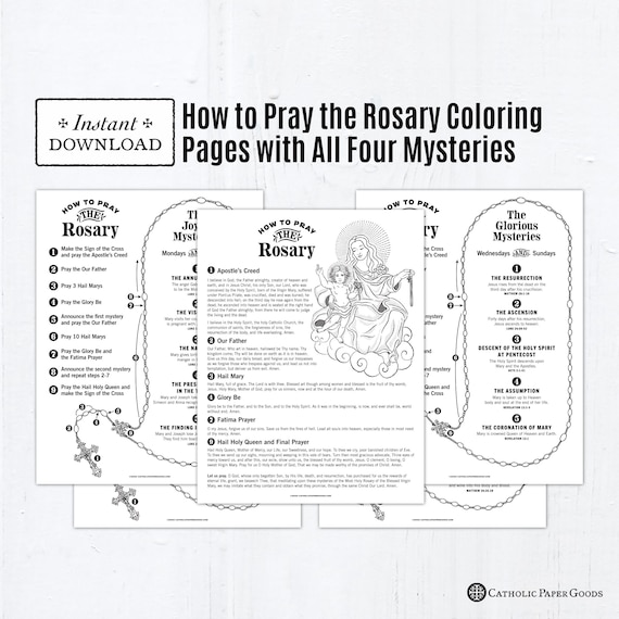 How to pray the rosary with prayers and mysteries catholic coloring pages catholic prayers printable coloring pages pdf kid rosary