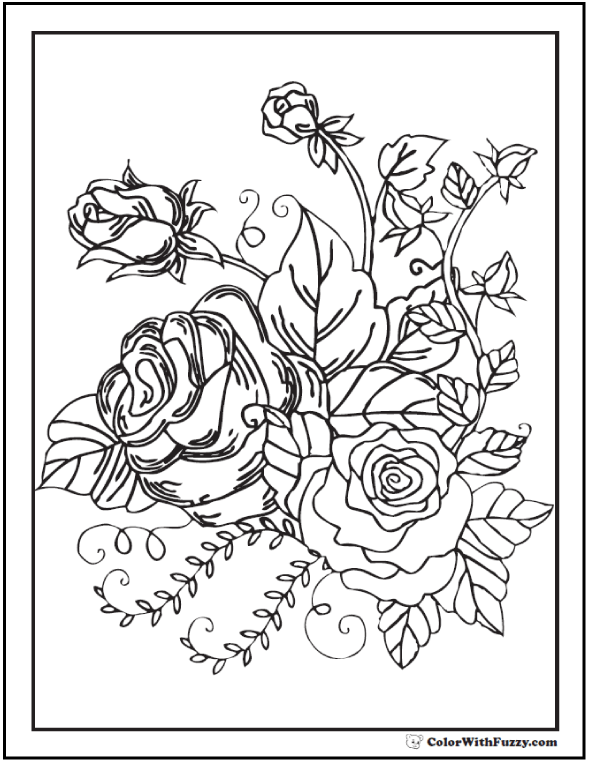 Rose coloring pages â free digital coloring pages for kids