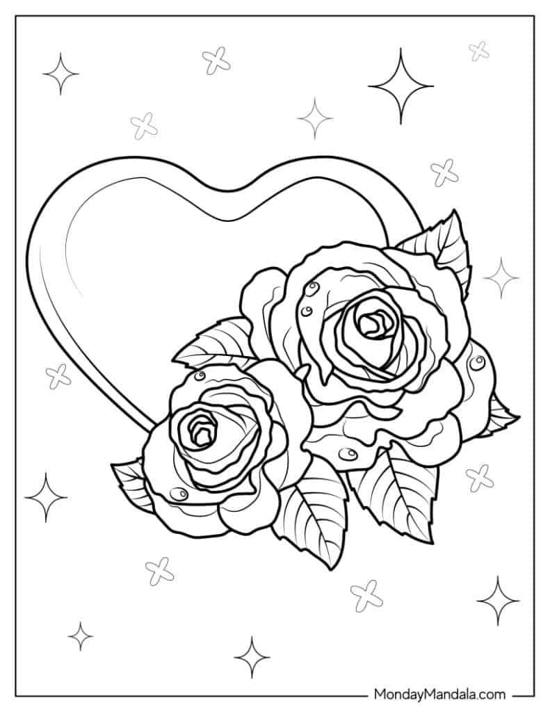 Rose coloring pages free pdf printables