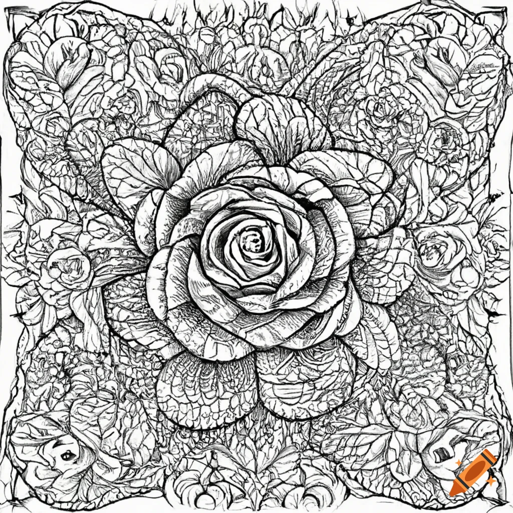 Roses in a coloring book style on