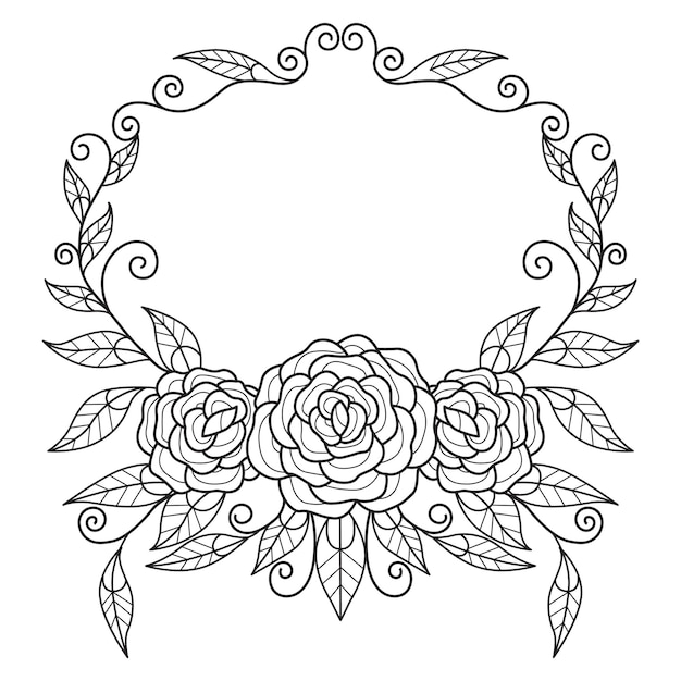 Premium vector rose frame hand drawn for adult coloring book