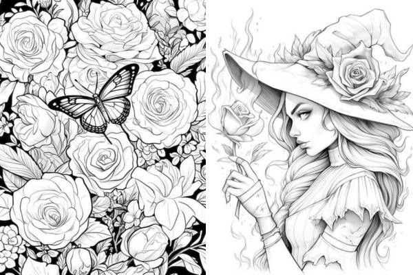 Beautiful rose coloring pages for kids and adults