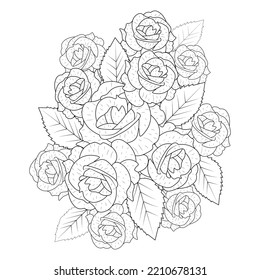 Adult coloring book page pink rose stock vector royalty free