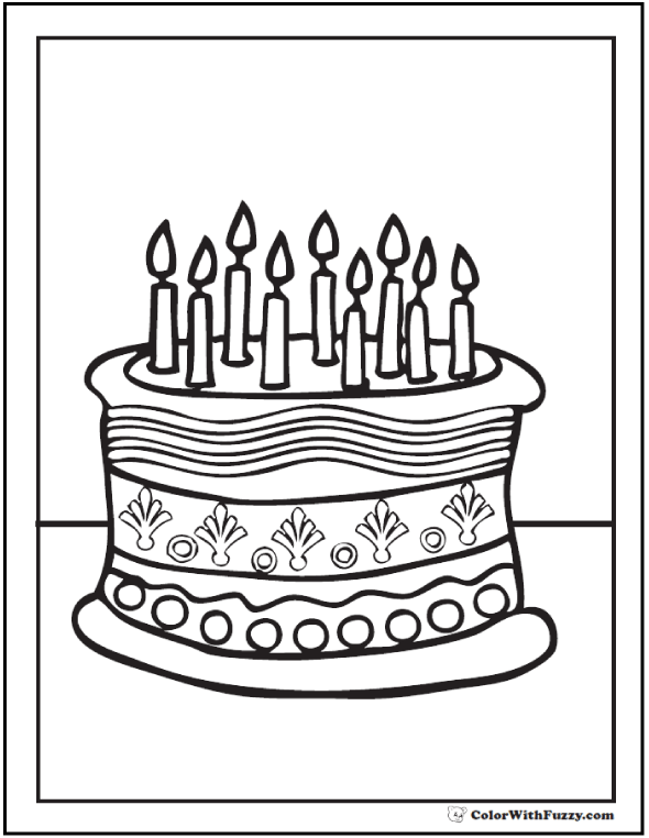 Birthday cake coloring pages â customizable ad