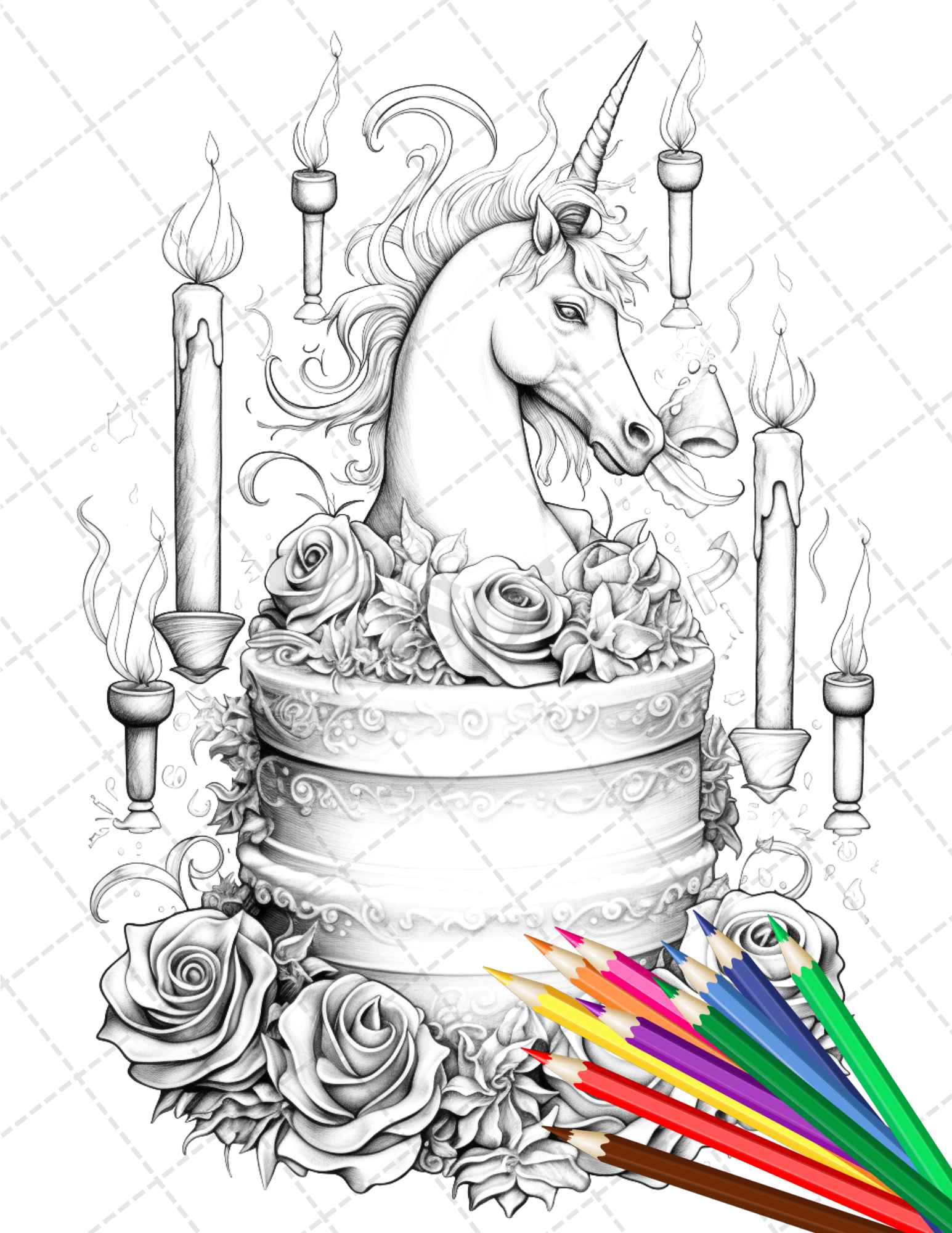 Whimsical cakes grayscale coloring pages for adults pdf file insta â coloring