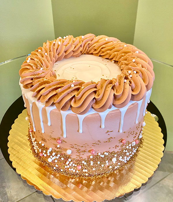 Rose gold drip layer cake