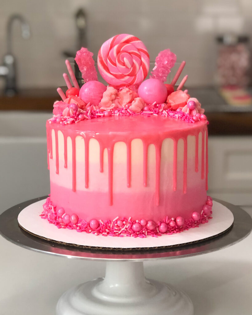 Pink drip cake easy recipe and tutorial