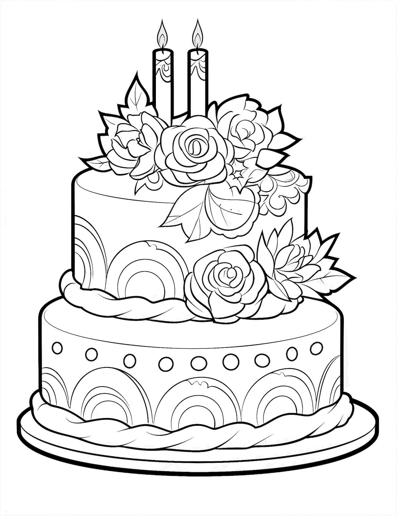 Joyous birthday cake coloring pages free printable