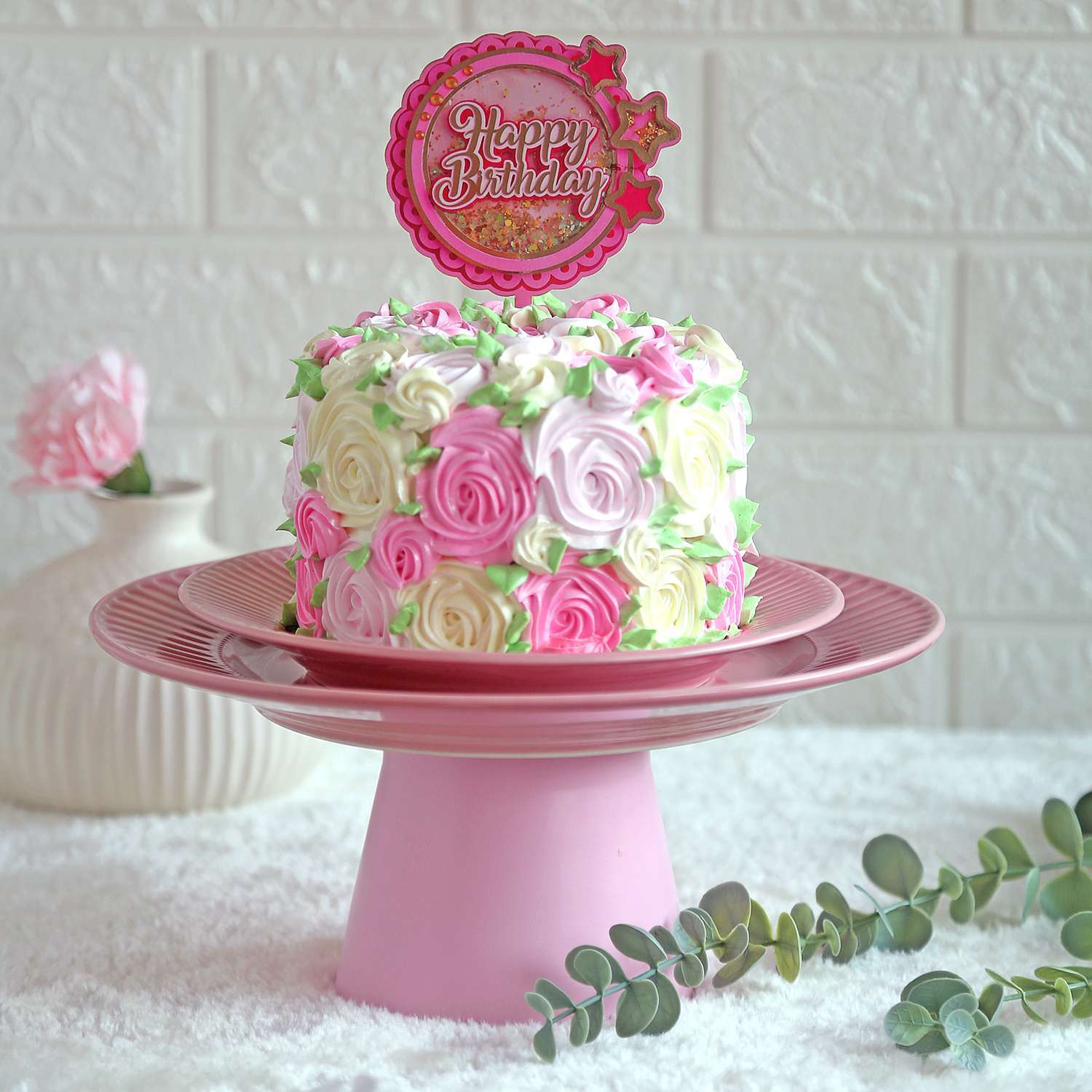 Colourful rosette cake eggless