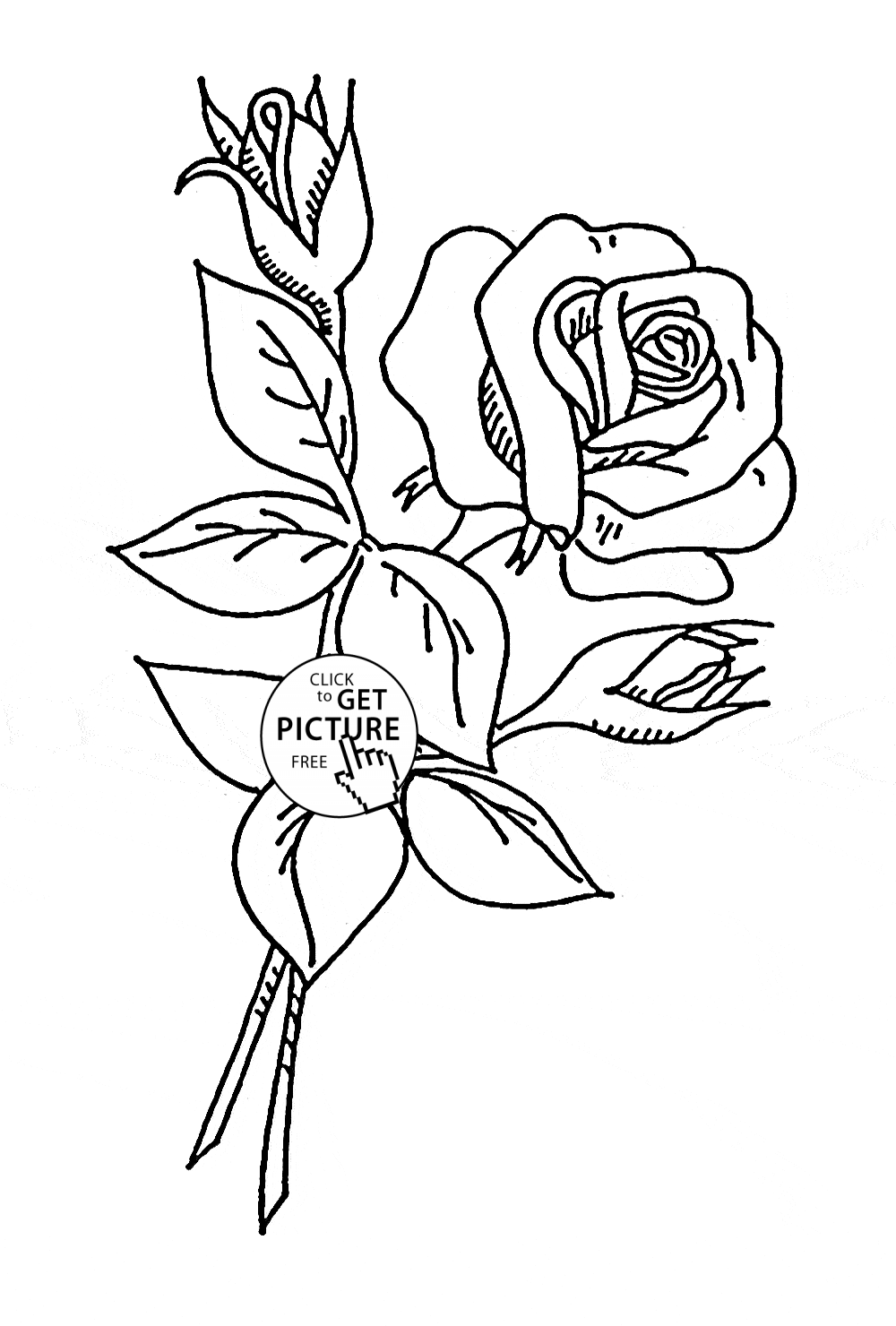 Rose with buds coloring page for kids flower coloring pages printables free