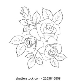 Rose bud flower drawing line art stock vector royalty free