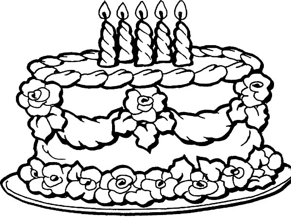 Decorating birthday cake with flowers coloring pages