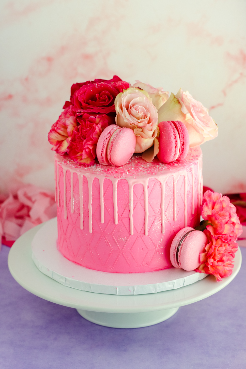 How to make a floral hot pink stencil cake