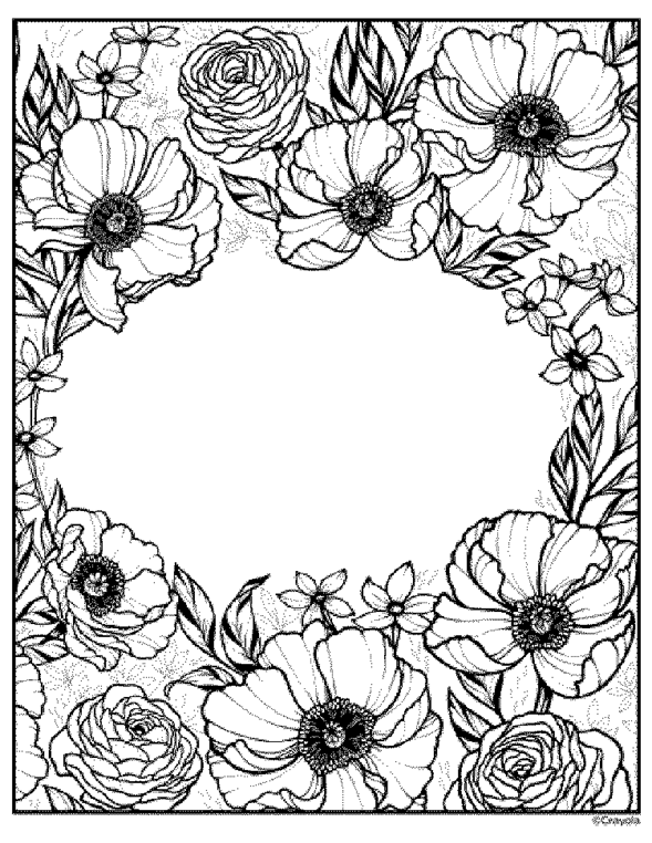 Rose and blooming flowers coloring page