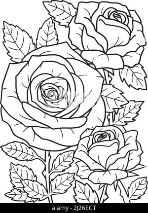 Rose flower coloring page for adults stock vector image art