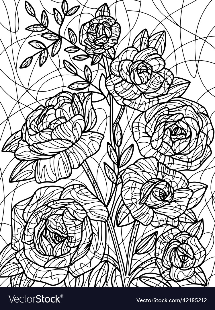 Flowers wild rose coloring book antistress vector image