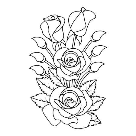 Rose flower coloring page with beautiful hand drawing line art