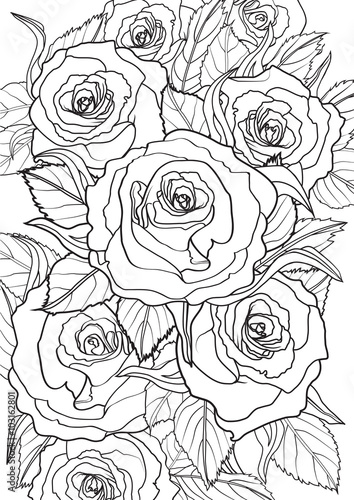 Adult coloring book â illustration tattoo set roses vector illustration vector