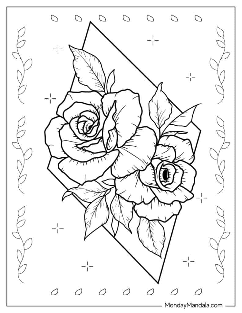 Rose coloring pages free pdf printables