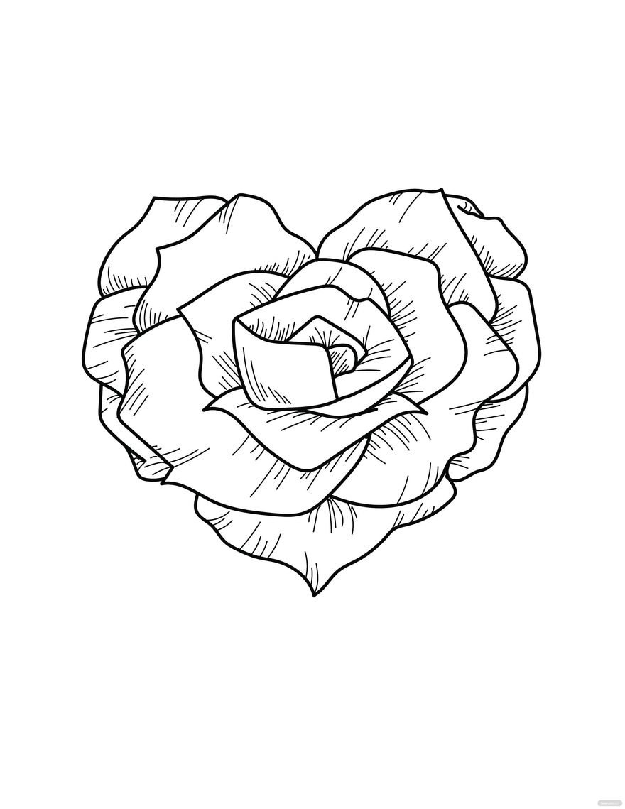 Free heart shaped rose coloring page