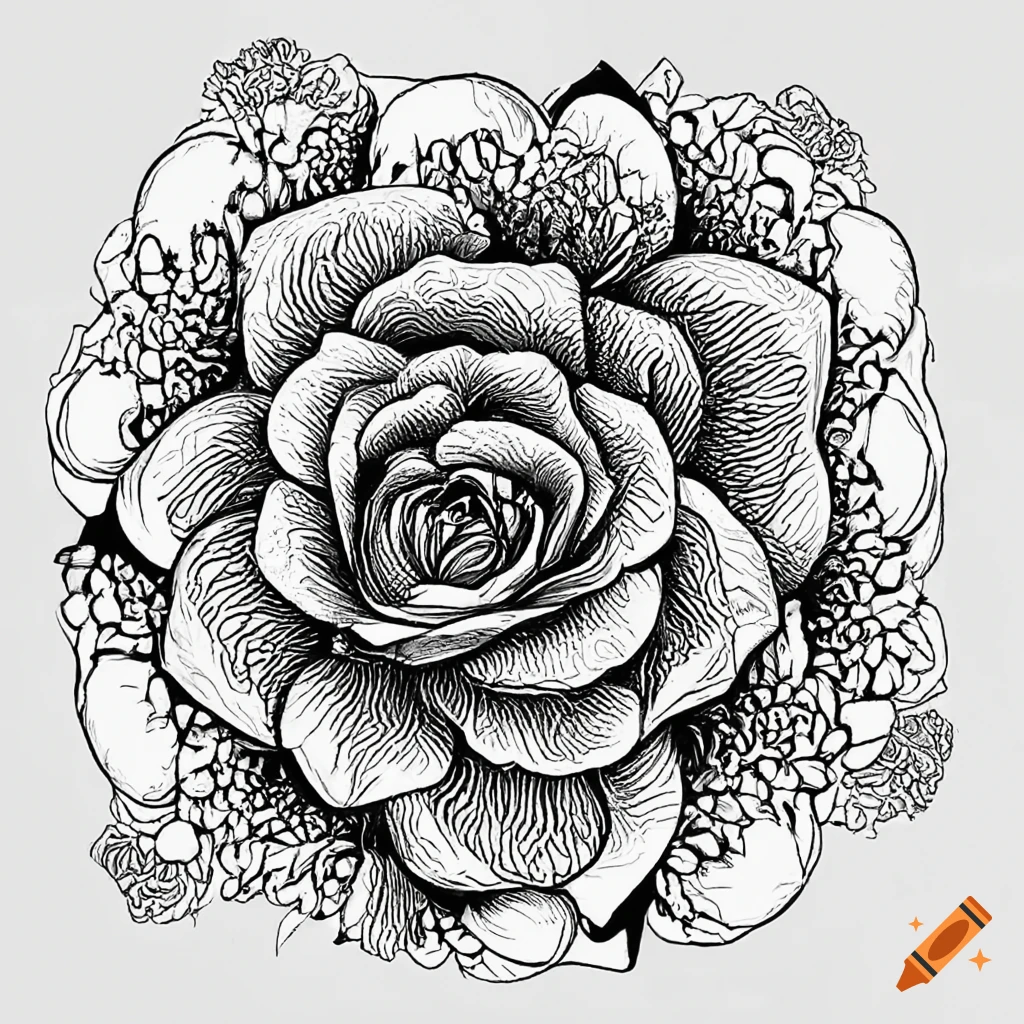 Coloring page for adults flower image rose white background clean line art fine line art