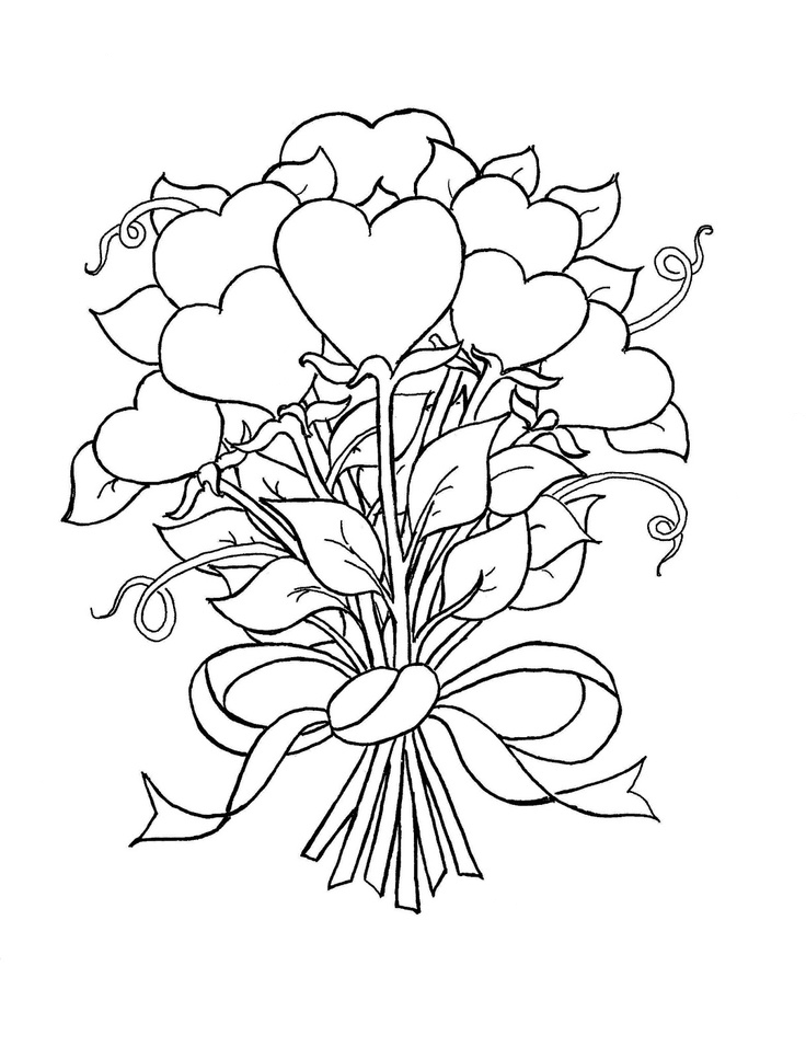 Roses and hearts coloring pages