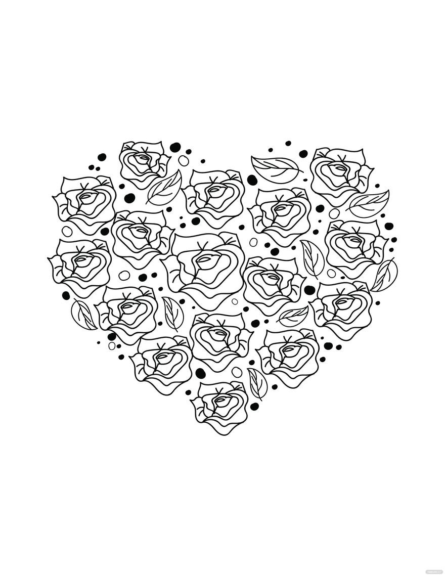 Free rose heart coloring page for adults