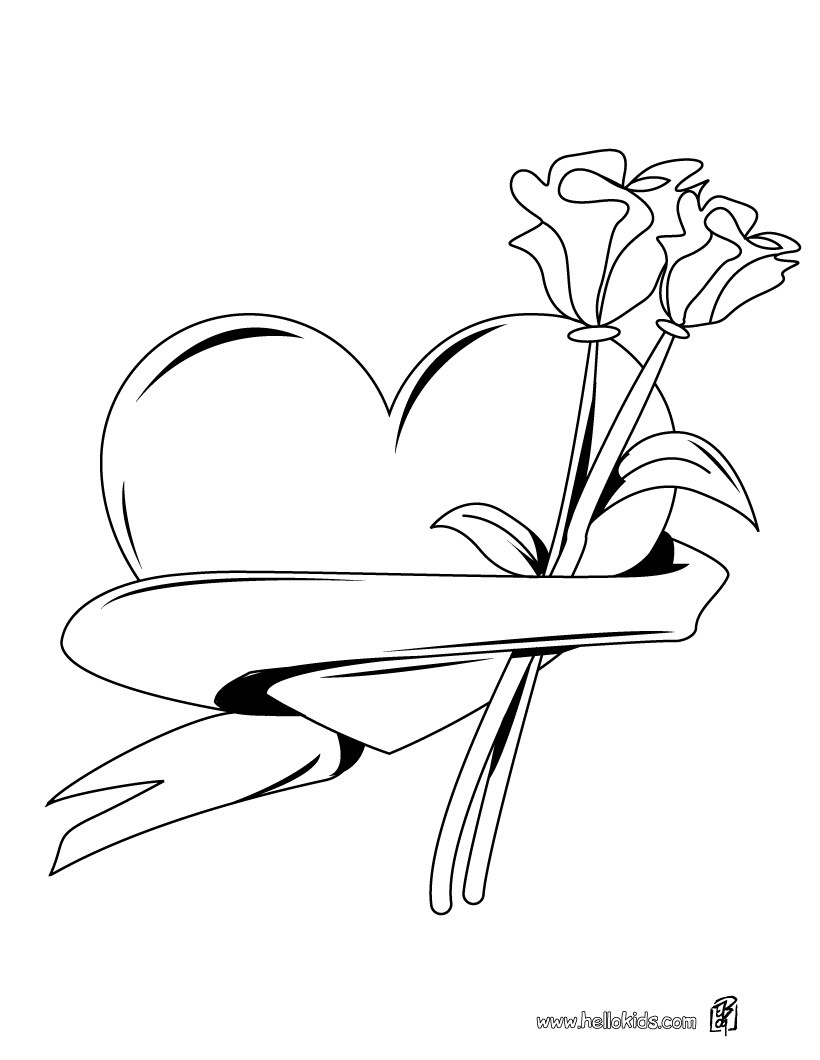 Heart roses bunch coloring pages