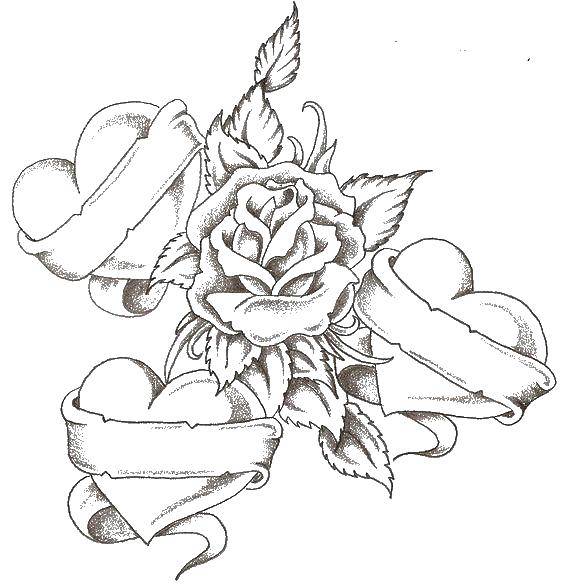 Online coloring pages heart coloring page three hearts and rose hearts