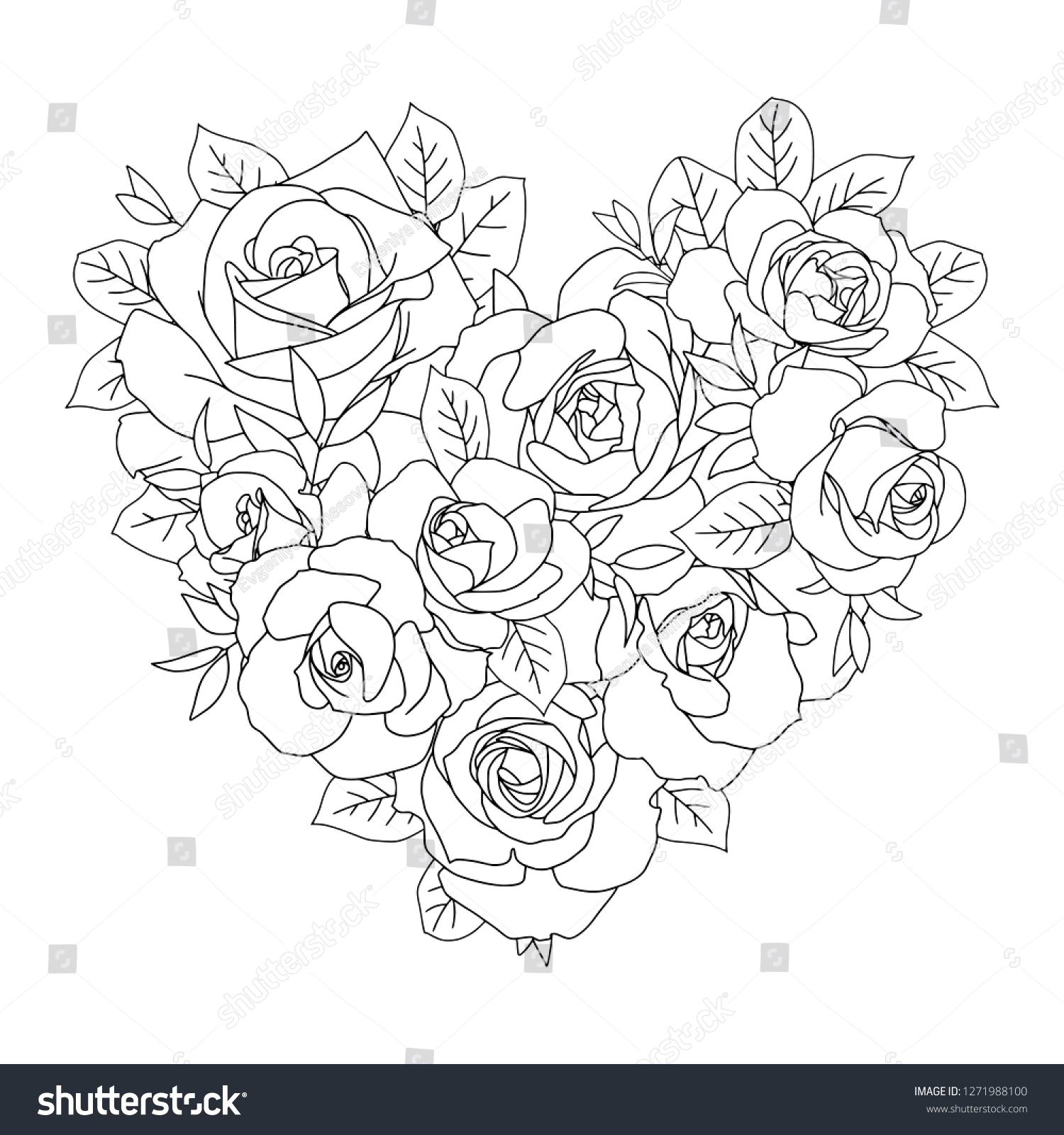 Heart bouquet roses coloring page stock vector royalty free