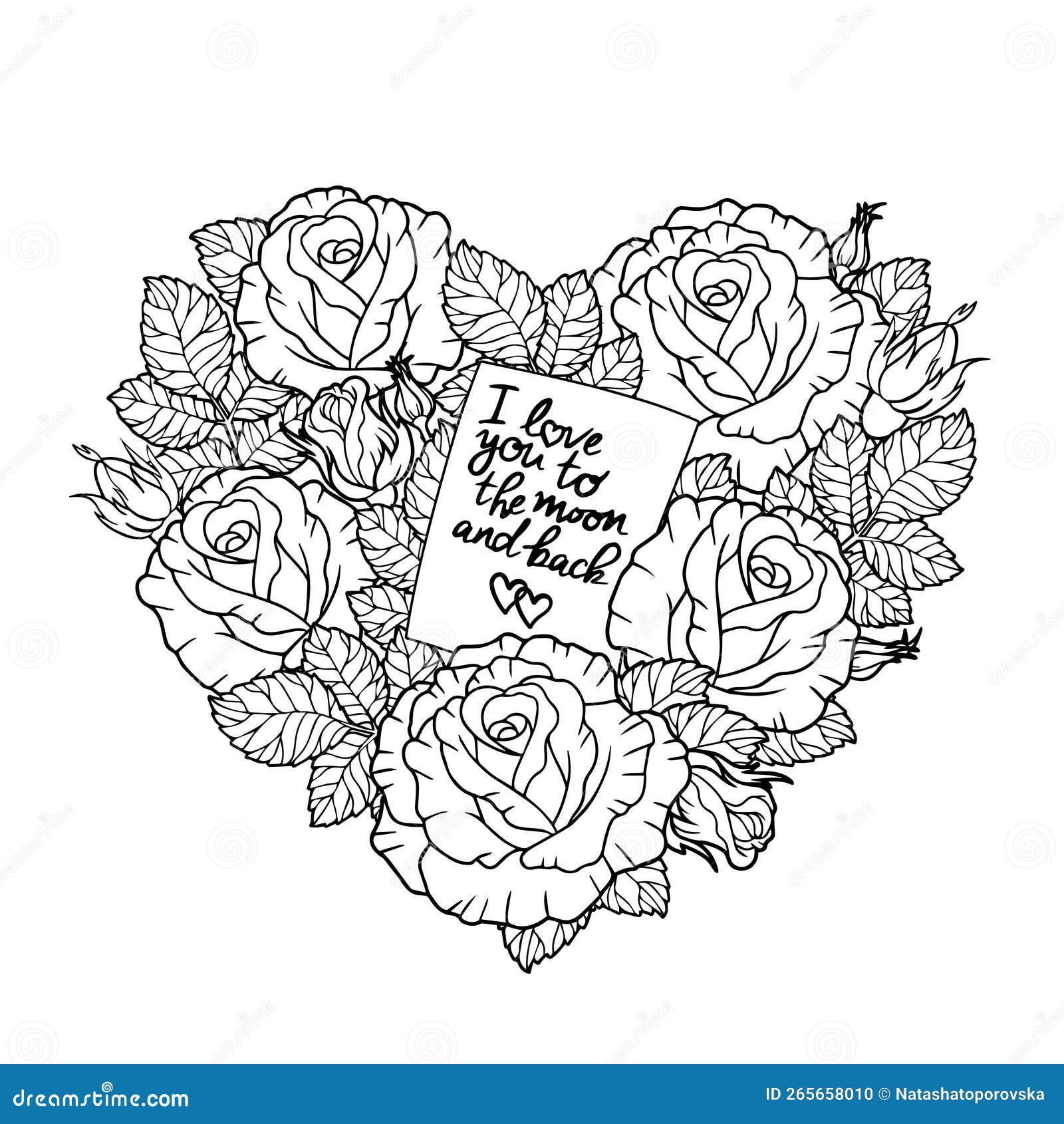 Rose flowers in the shape of a heart with a love message vector anti