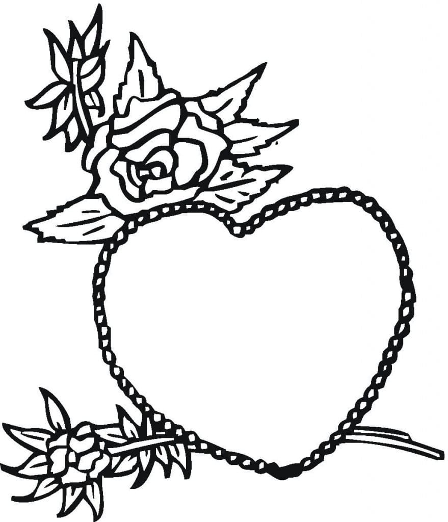 Rose and heart coloring page