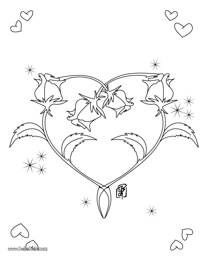 Roses heart shape coloring pages