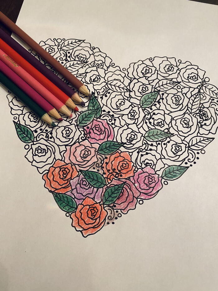 Rose garden heart adult coloring page