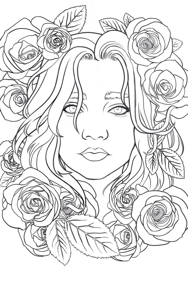 Printable rose girl coloring page