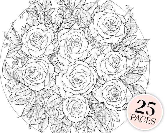 Stunning rose mandala coloring pages digital download for adults flowers bundle mandala colorings