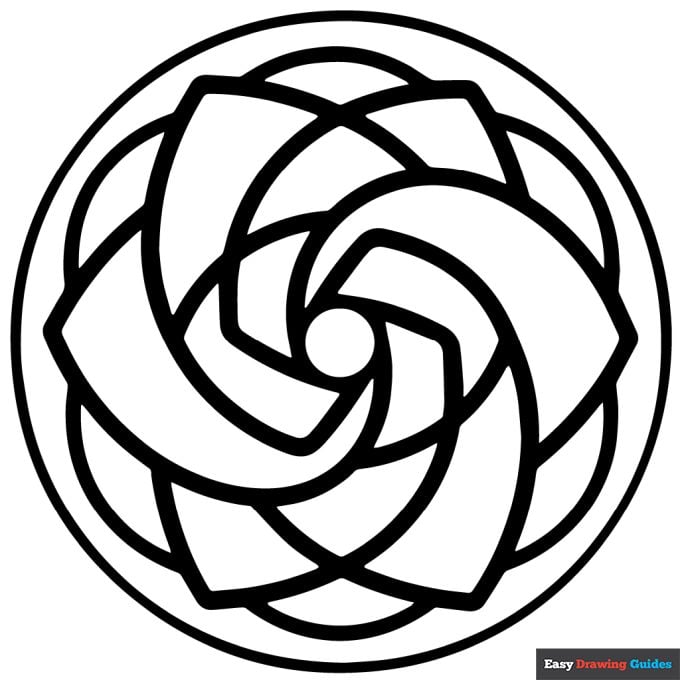 Abstract rose mandala coloring page easy drawing guides