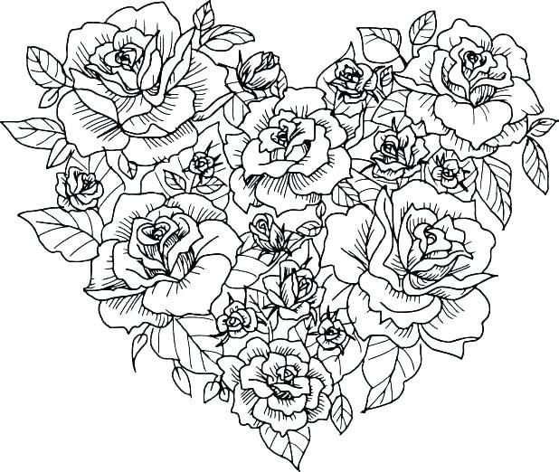 Roses and hearts coloring pages