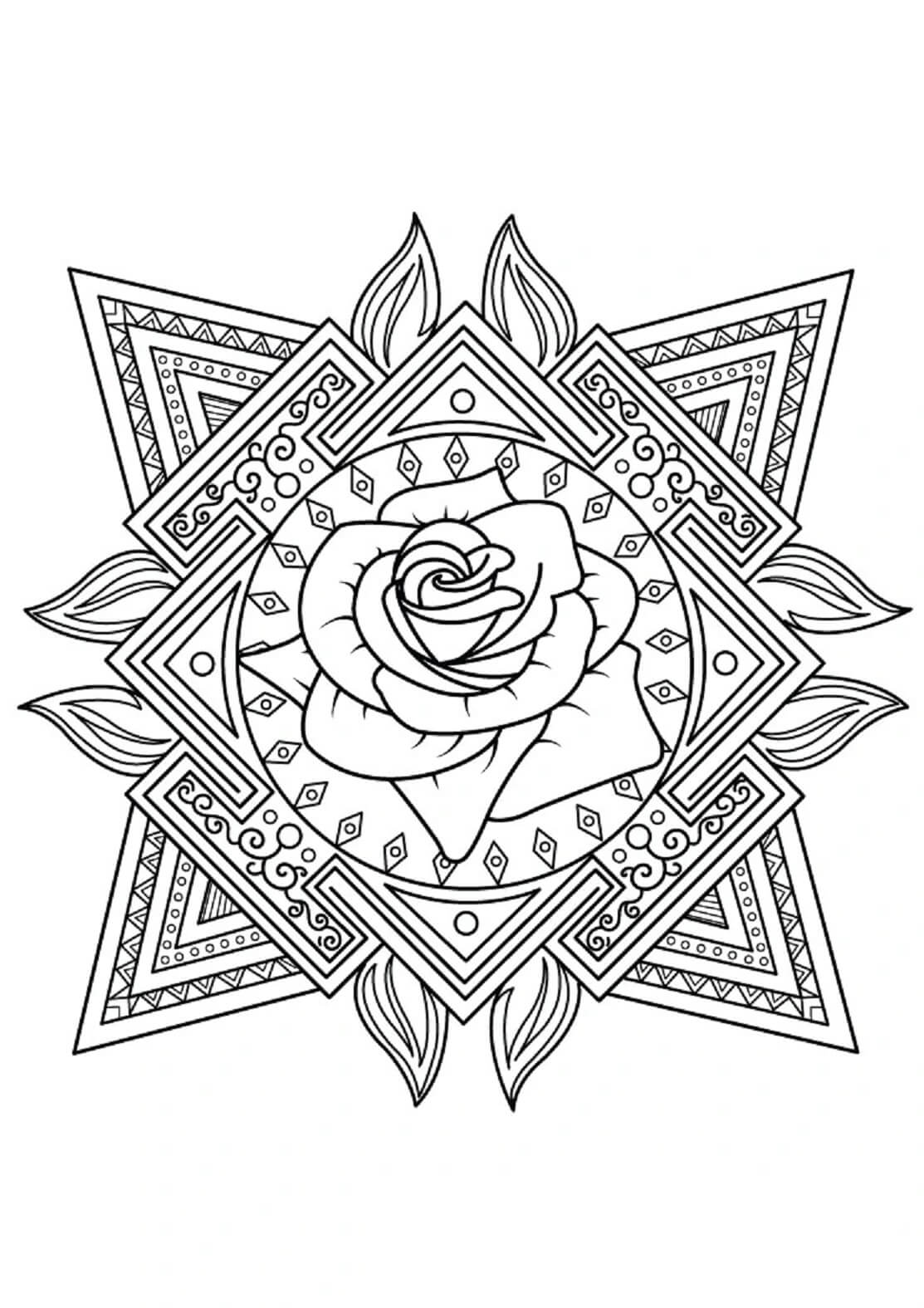 Basic rose mandala coloring page