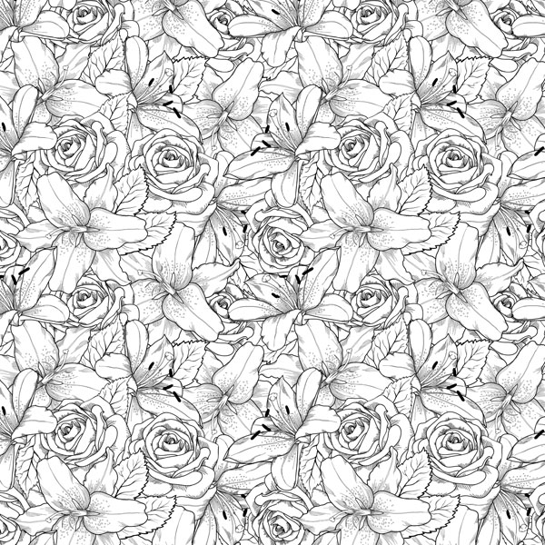 Scrapbook customs lilies and roses adult coloring page paper