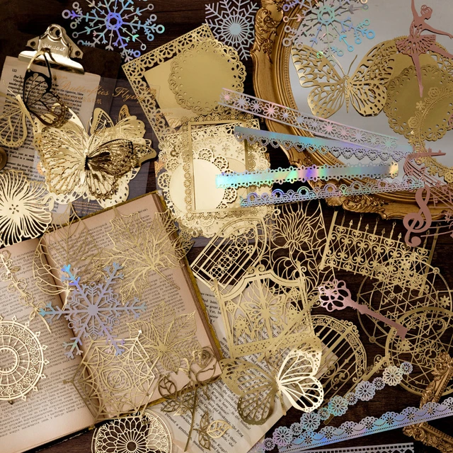 Oha pcs roantic gold foil rainbow rose color hollow lace scrapbooking paper for photo albu