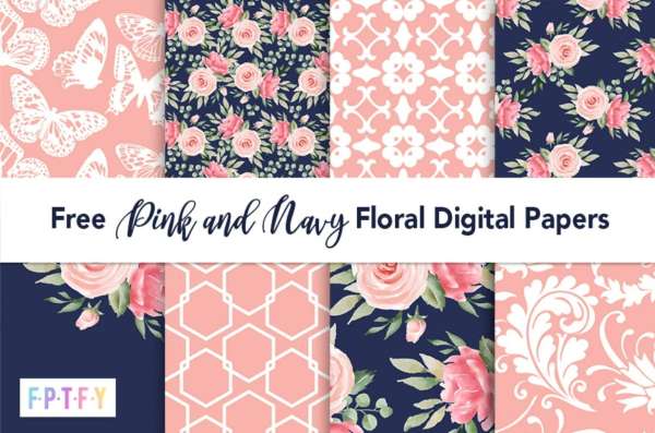 Free pink and navy floral pattern papers â scrap booking