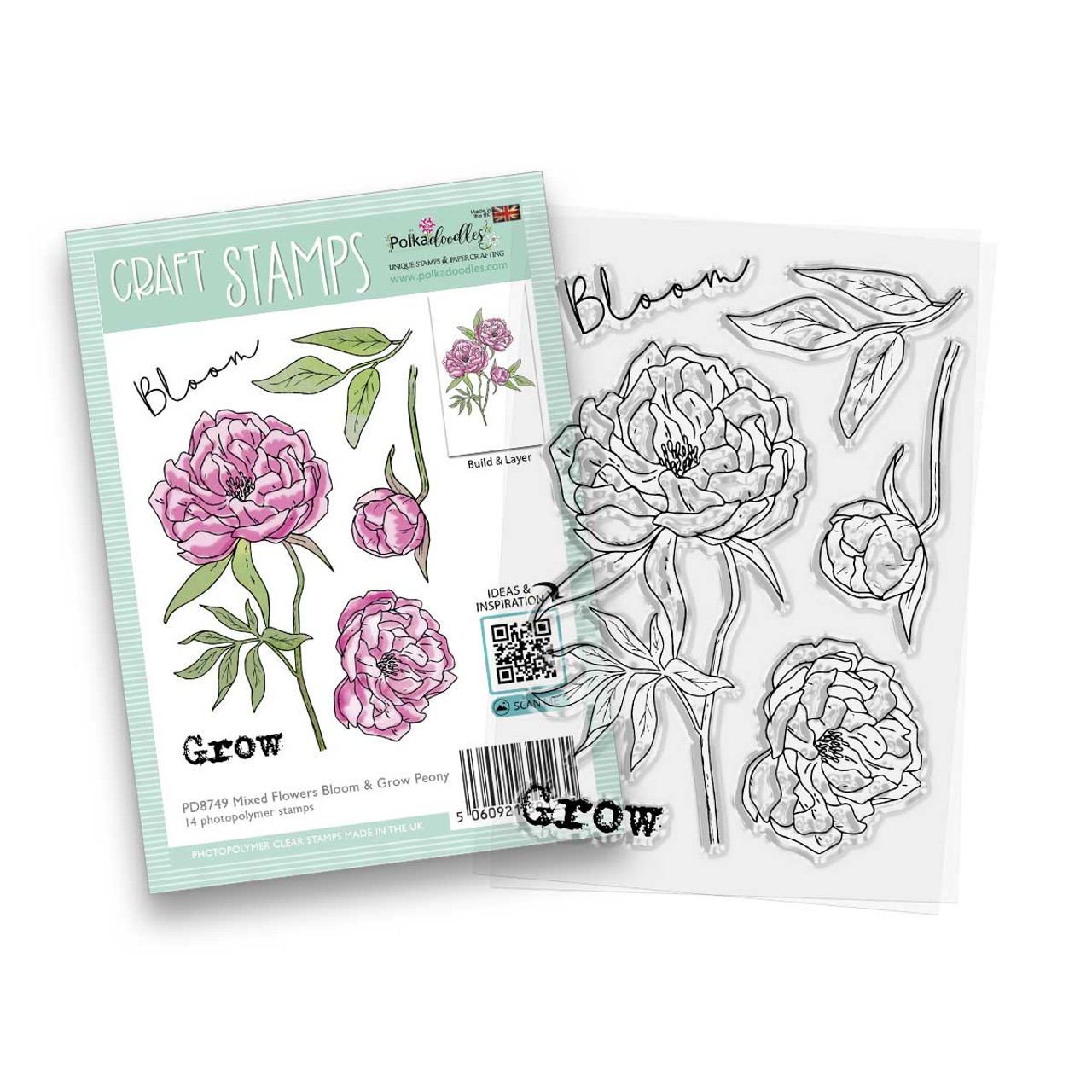 Peony bloom grow clear craft card making stamps