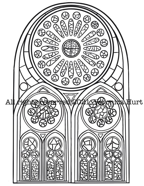 Catholic stained glass rose windows coloring page inspired by sagrada familia cathedral for kids and adults